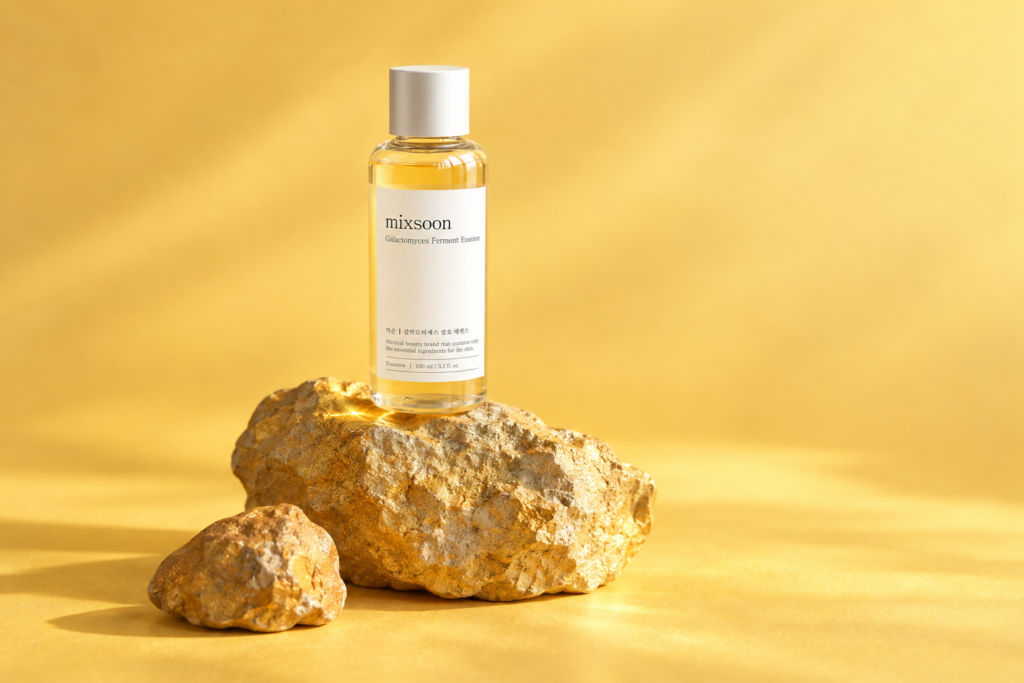 Mixsoon Galactomyces Essence on a yellow backdrop